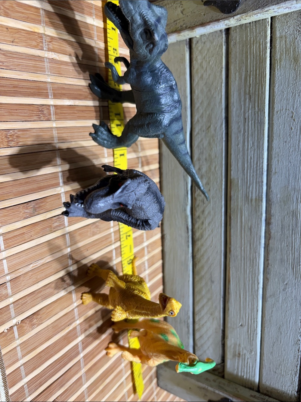 Set of 4 Small Toy Dinosaurs - Green, Gray, Brown, Yellow